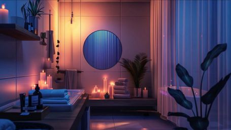 Relaxing Bathroom Sanctuary - bathroom, spa, relaxation, candlelight, interior, cozy, wellness, home, zen, calm, decor - RELAXO