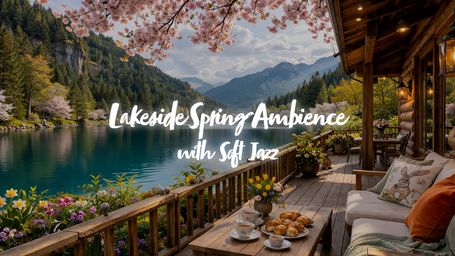 Cozy Lakeside Porch Ambience on Spring with Soft Jazz Music
