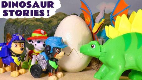 Dinosaur Stories with the Toy Paw Patrol Pups and Rex