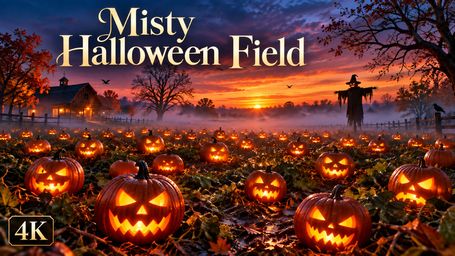 Calm Halloween Music over a Misty Pumpkin Field  85 Minutes for Deep Sleep