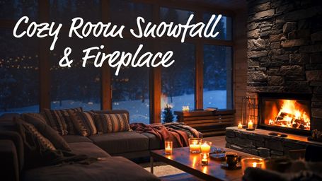 Winter Ambience: Cozy Room Snowfall & Fireplace Jazz for Studying & Sleep