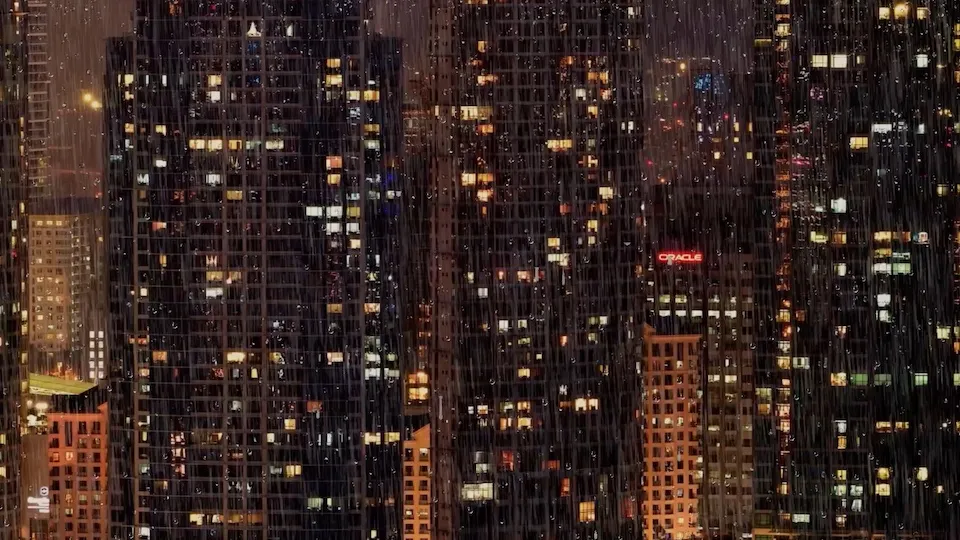 Rainy City Lights - Rain, City, Night, Lights, Buildings, Urban, Skyline, Windows, Reflection, Calm, Moody, Downtown,