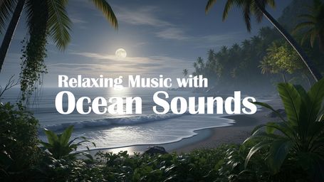 Sleep Music With Ocean and Jungle Sounds Relaxing Blue Screen Scene Ocean and Full Moon